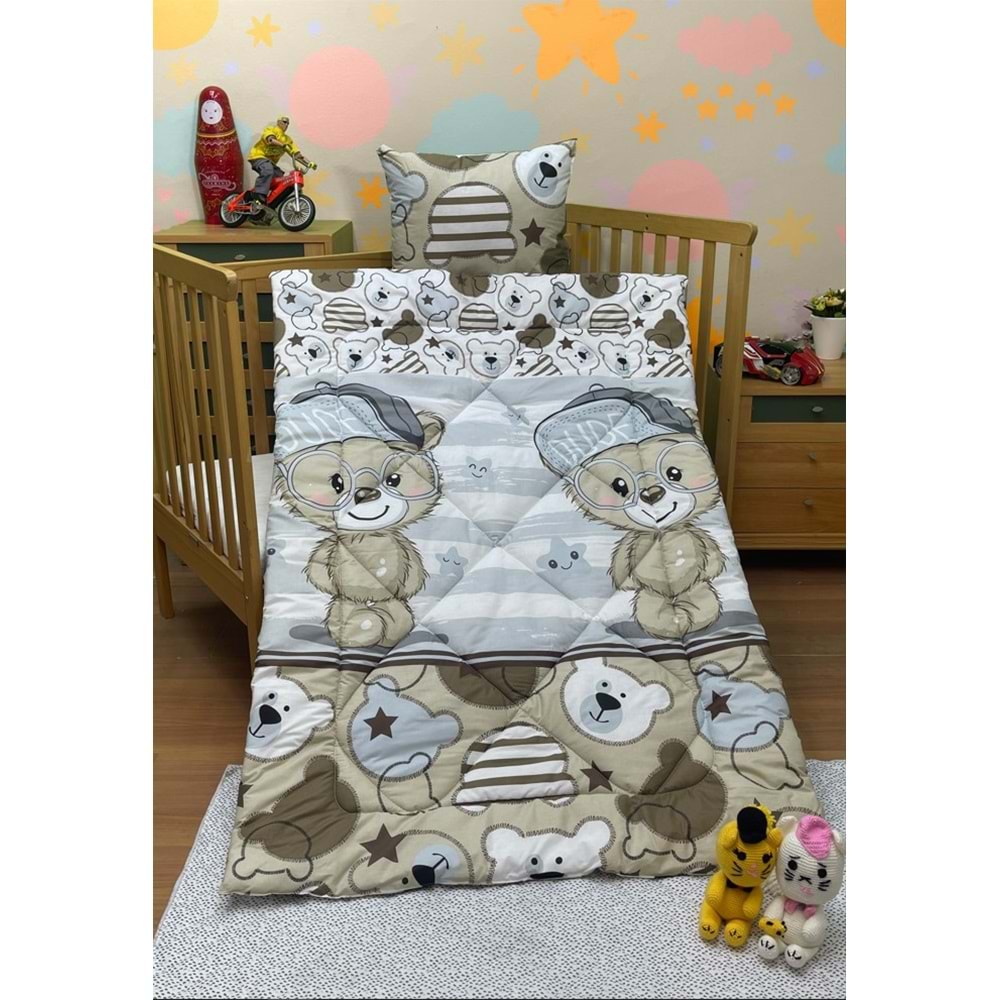 Olachika Home Printed Bear 100% Cotton Silicone Fiber Baby Quilt+Pillow