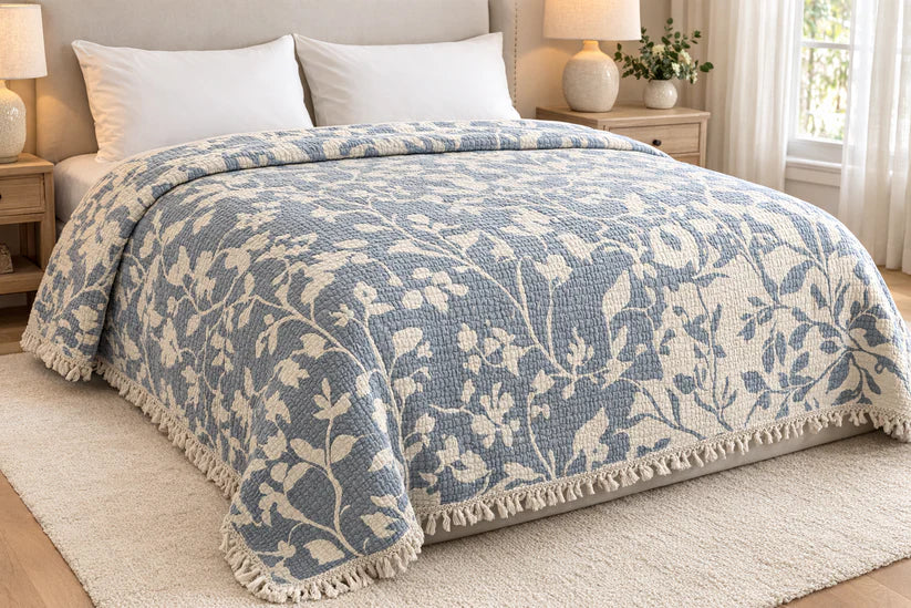 OLACHIKA Home Floral Quilted Bedspread – Soft Cotton Blend Throw 230x250 cm