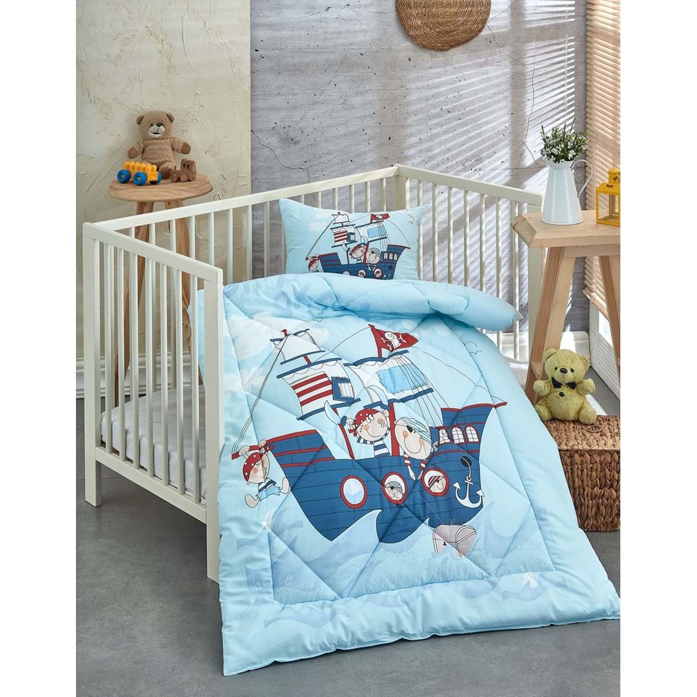 Olachika Home Friend Ship Printed 100% Cotton Silicone Fiber Baby Quilt+Pillow