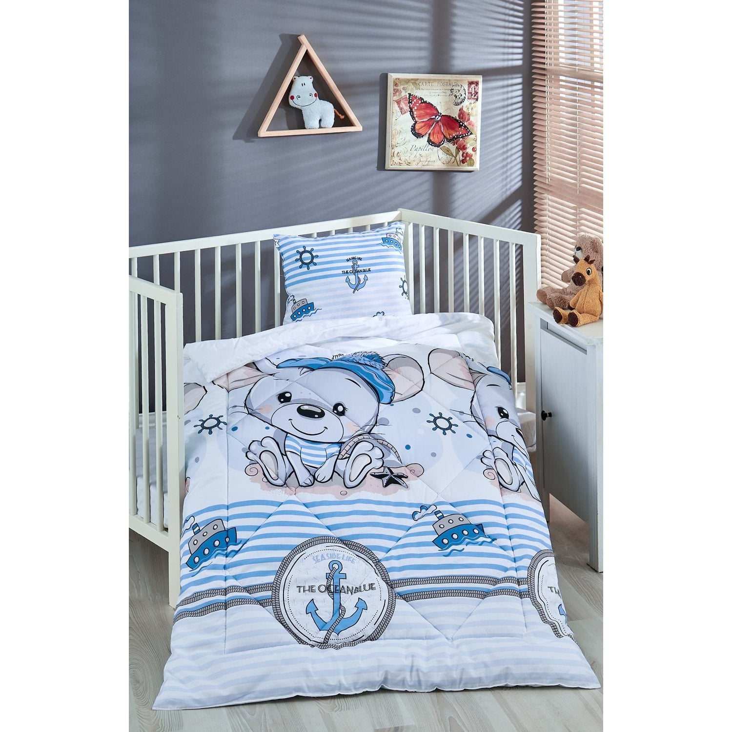 OLACHIKA Home Sailor Bear Baby Quilt & Pillow Set – Soft, Breathable & Hypoallergenic