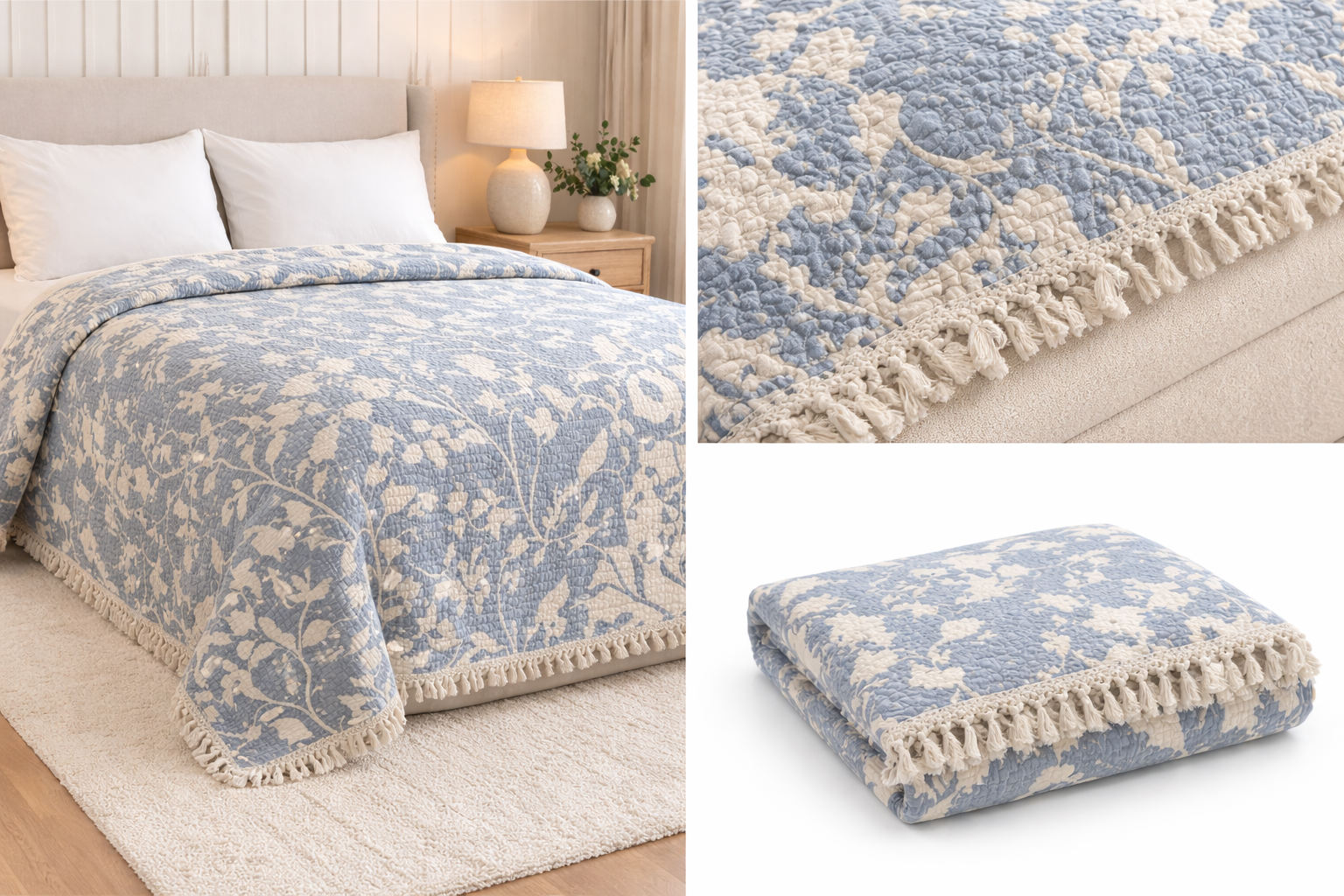 OLACHIKA Home Floral Quilted Bedspread – Soft Cotton Blend Throw 230x250 cm